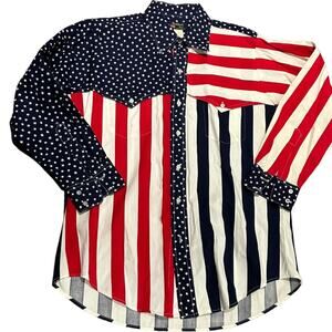 Vintage Ruddock Brothers Red, White Blue Mens Large Cotton Western Shirt